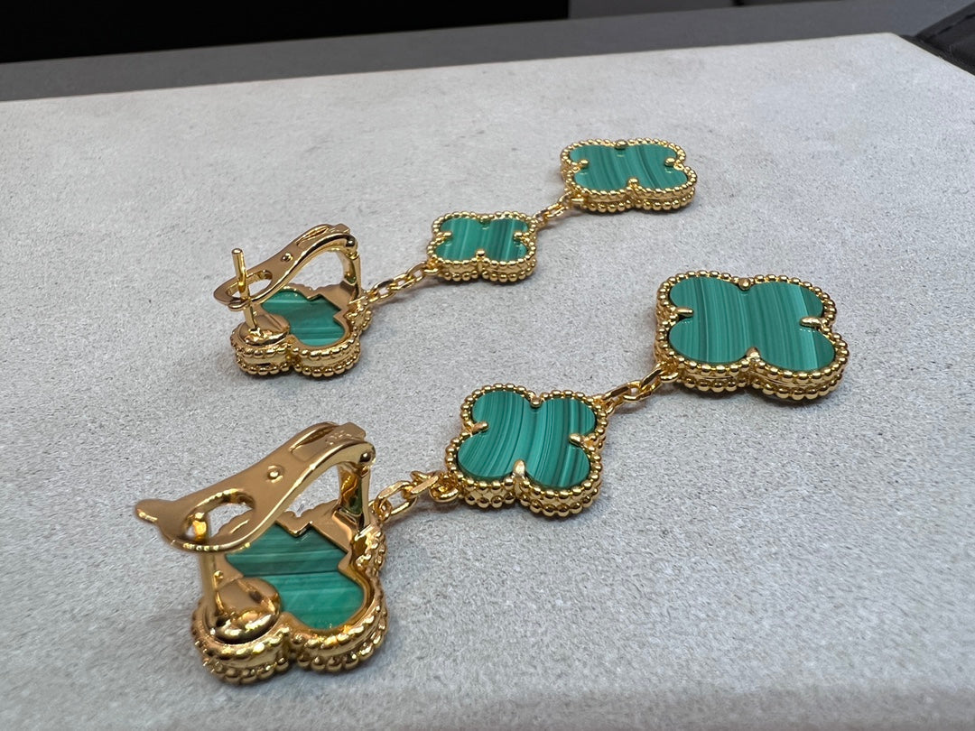 [Noble Jewelry]CLOVER MALACHITE 3 MOTIFS GOLD