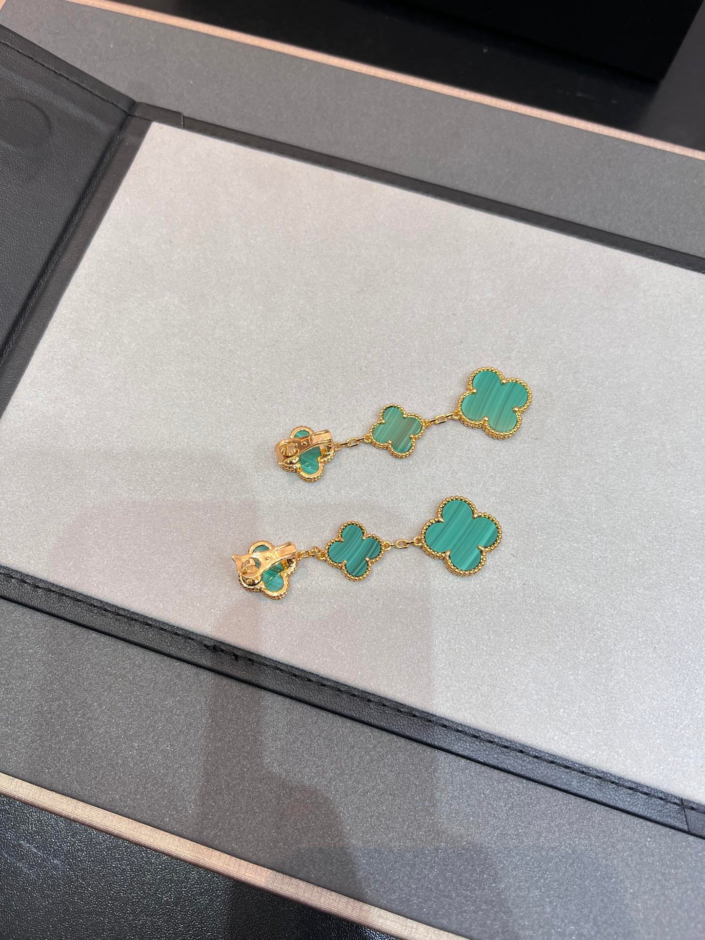 [Noble Jewelry]CLOVER MALACHITE 3 MOTIFS GOLD