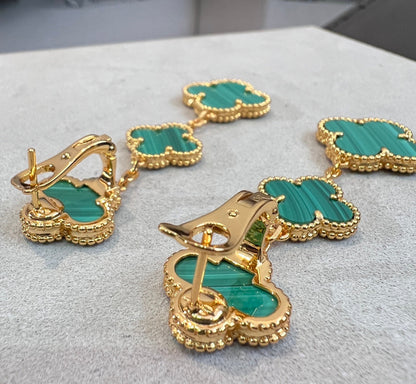 [Noble Jewelry]CLOVER MALACHITE 3 MOTIFS GOLD