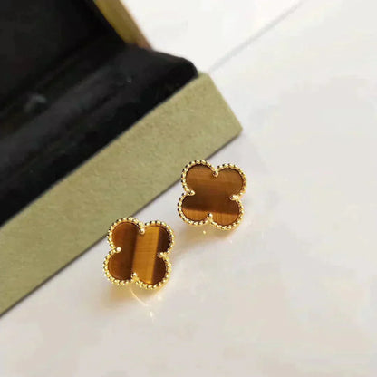 [Noble Jewelry]CLOVER MEDIUM 1 MOTIFS TIGER EYE EARRINGS