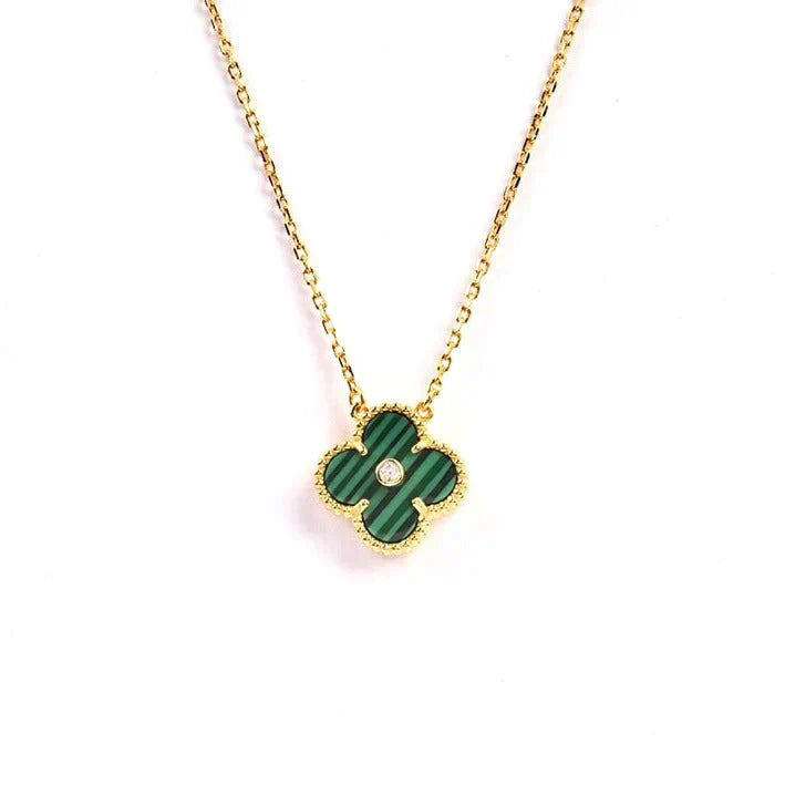 [Noble Jewelry]CLOVER 15MM DIAMOND TURQUOISE NECKLACE