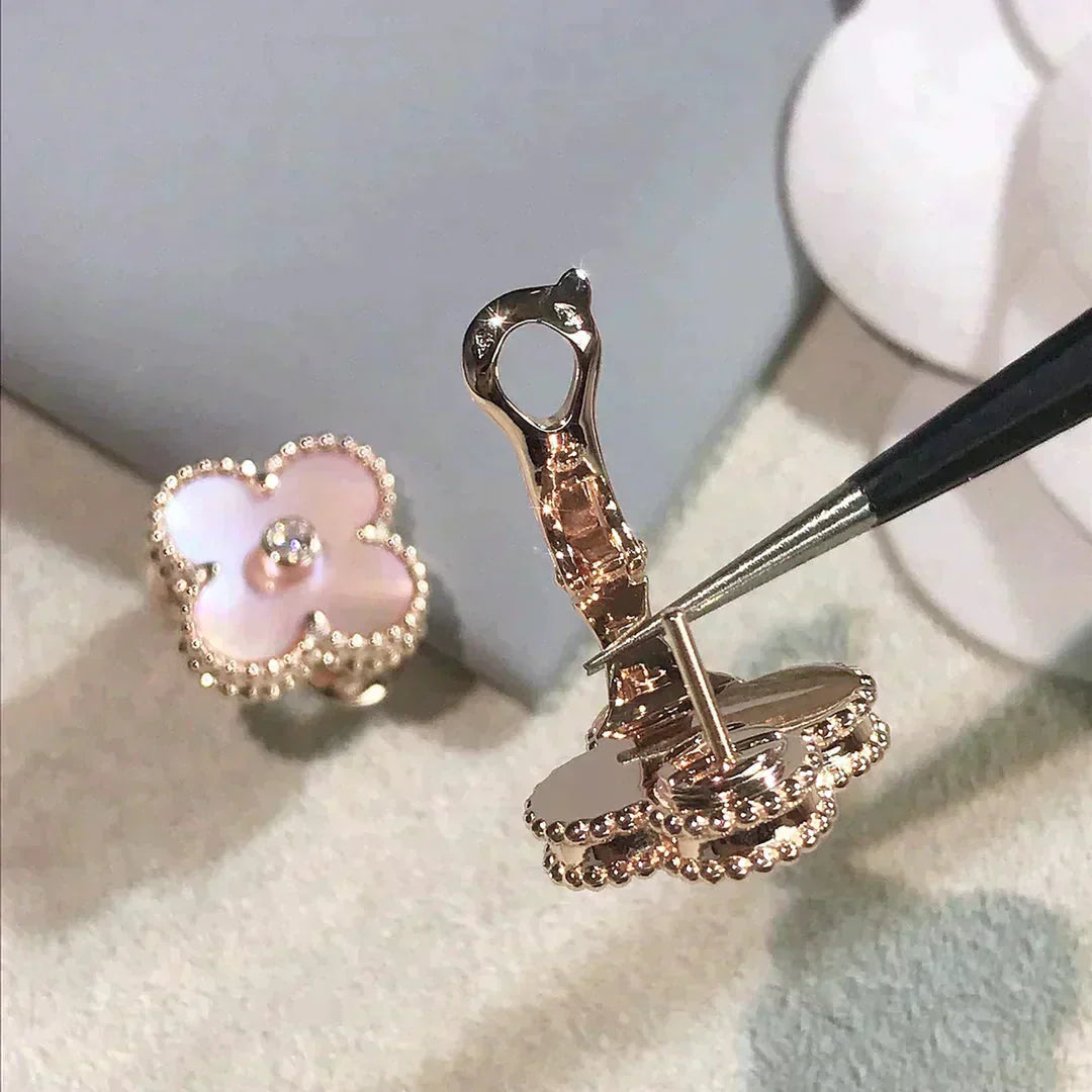 [Noble Jewelry]CLOVER MEDIUM 1 MOTIFS  PINK MOP DIAMOND EARRINGS