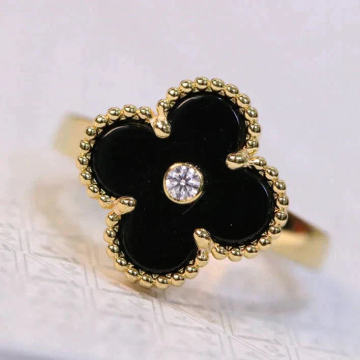 [Edler Schmuck] KLEEBLATT ONYX RING GOLD DIAMANT