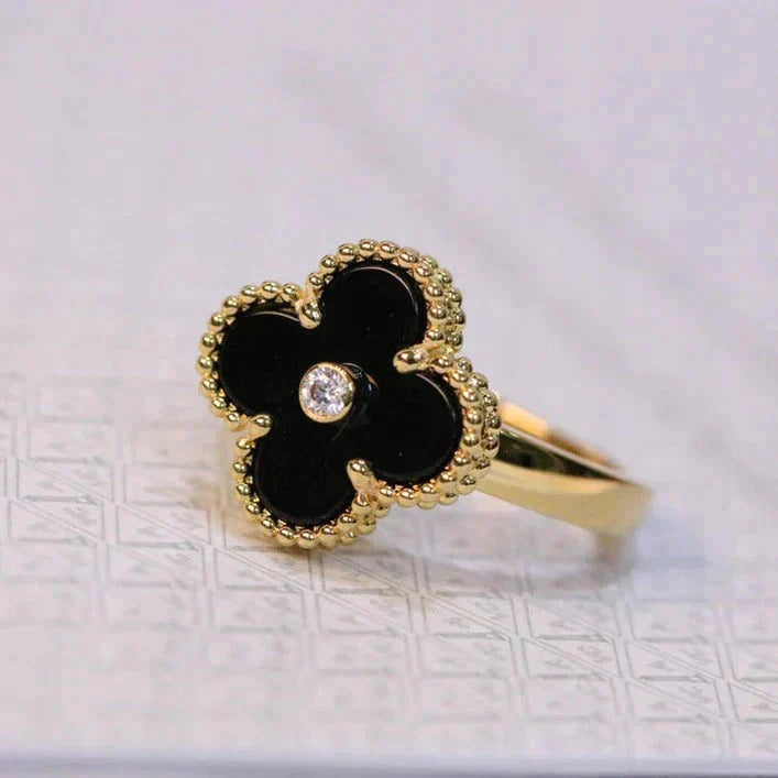 [Edler Schmuck] KLEEBLATT ONYX RING GOLD DIAMANT