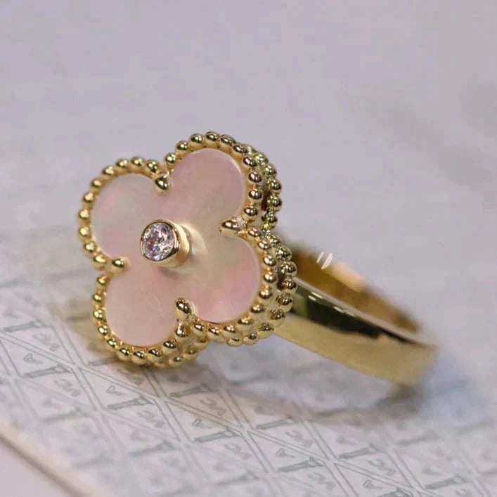 [Noble Jewelry]CLOVER PINK MOP RING GOLD DIAMOND