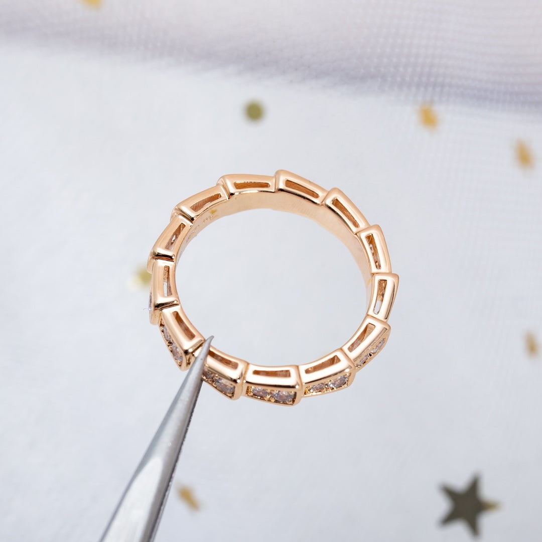 [Noble Jewelry]SERPENTI RING PINK GOLD DIAMOND PAVED 3MM