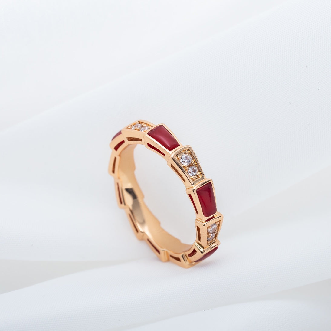 [Noble Jewelry]SERPENTI RING PINK GOLD CARNELIAN DIAMOND 3MM