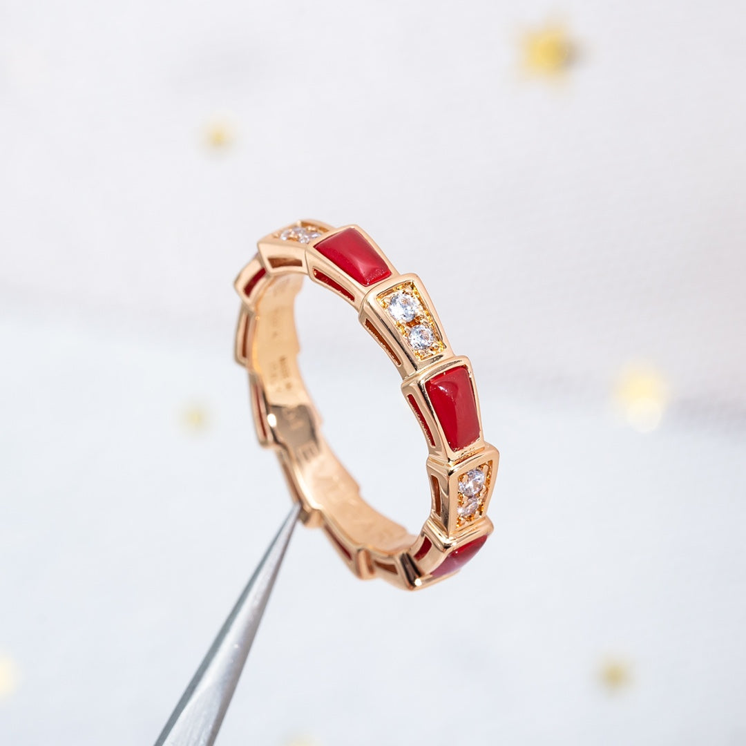 [Noble Jewelry]SERPENTI RING PINK GOLD CARNELIAN DIAMOND 3MM