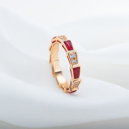 [Noble Jewelry]SERPENTI RING PINK GOLD CARNELIAN DIAMOND 3MM