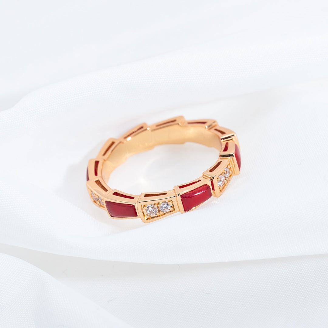 [Noble Jewelry]SERPENTI RING PINK GOLD CARNELIAN DIAMOND 3MM