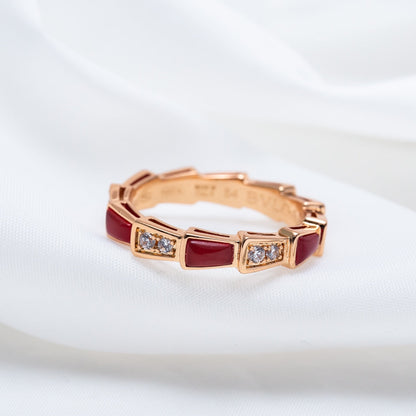 [Noble Jewelry]SERPENTI RING PINK GOLD CARNELIAN DIAMOND 3MM