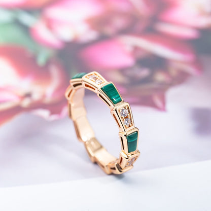 [Noble Jewelry]SERPENTI RING PINK GOLD MALACHITE DIAMOND 3MM