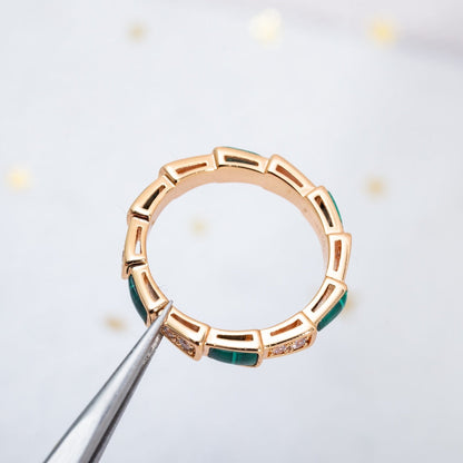 [Noble Jewelry]SERPENTI RING PINK GOLD MALACHITE DIAMOND 3MM