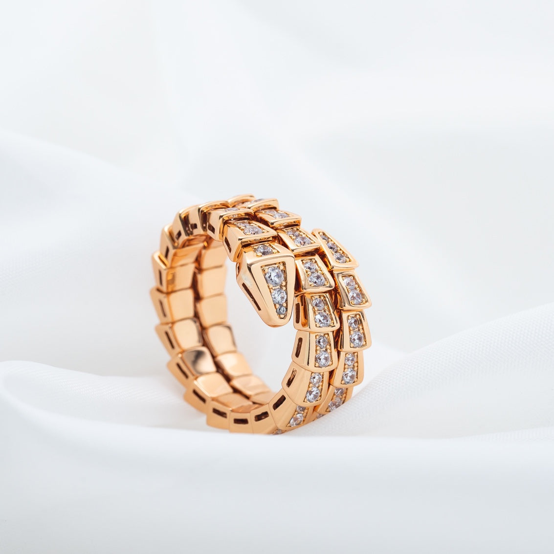 [Noble Jewelry]SERPENTI RING PINK GOLD DIAMOND DOUBLE ROW