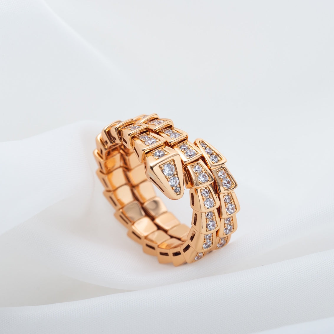 [Noble Jewelry]SERPENTI RING PINK GOLD DIAMOND DOUBLE ROW