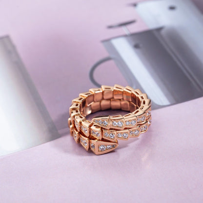 [Noble Jewelry]SERPENTI RING PINK GOLD DIAMOND DOUBLE ROW