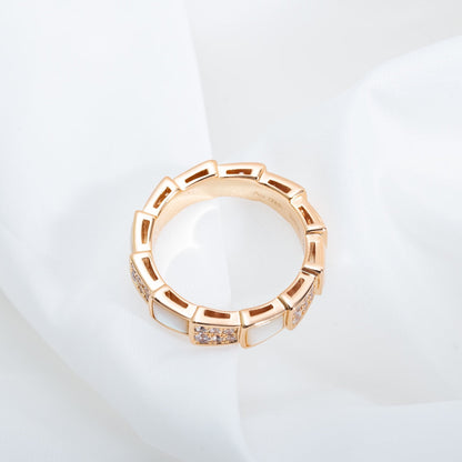 [Noble Jewelry]SERPENTI RING PINK GOLD MOP DIAMOND PAVED 4MM