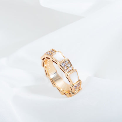 [Noble Jewelry]SERPENTI RING PINK GOLD MOP DIAMOND PAVED 4MM