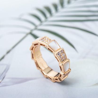 [Noble Jewelry]SERPENTI RING PINK GOLD MOP DIAMOND PAVED 4MM