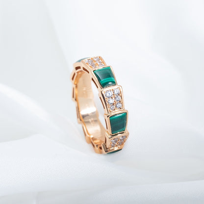 [Noble Jewelry]SERPENTI RING PINK GOLD MALACHITE DIAMOND PAVED 4MM