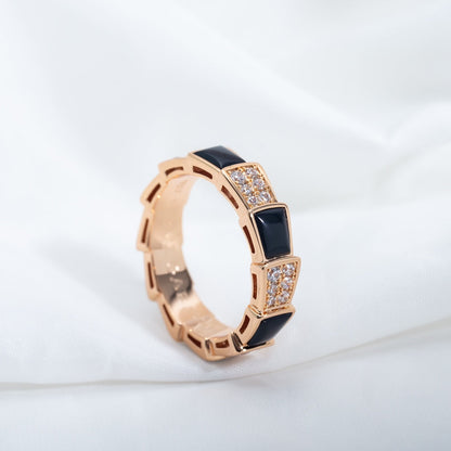 [Noble Jewelry]SERPENTI RING PINK GOLD BLACK MOP DIAMOND PAVED 4MM