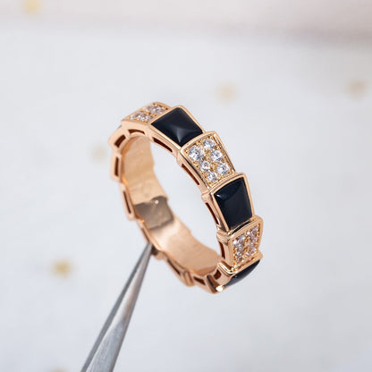 [Noble Jewelry]SERPENTI RING PINK GOLD BLACK MOP DIAMOND PAVED 4MM