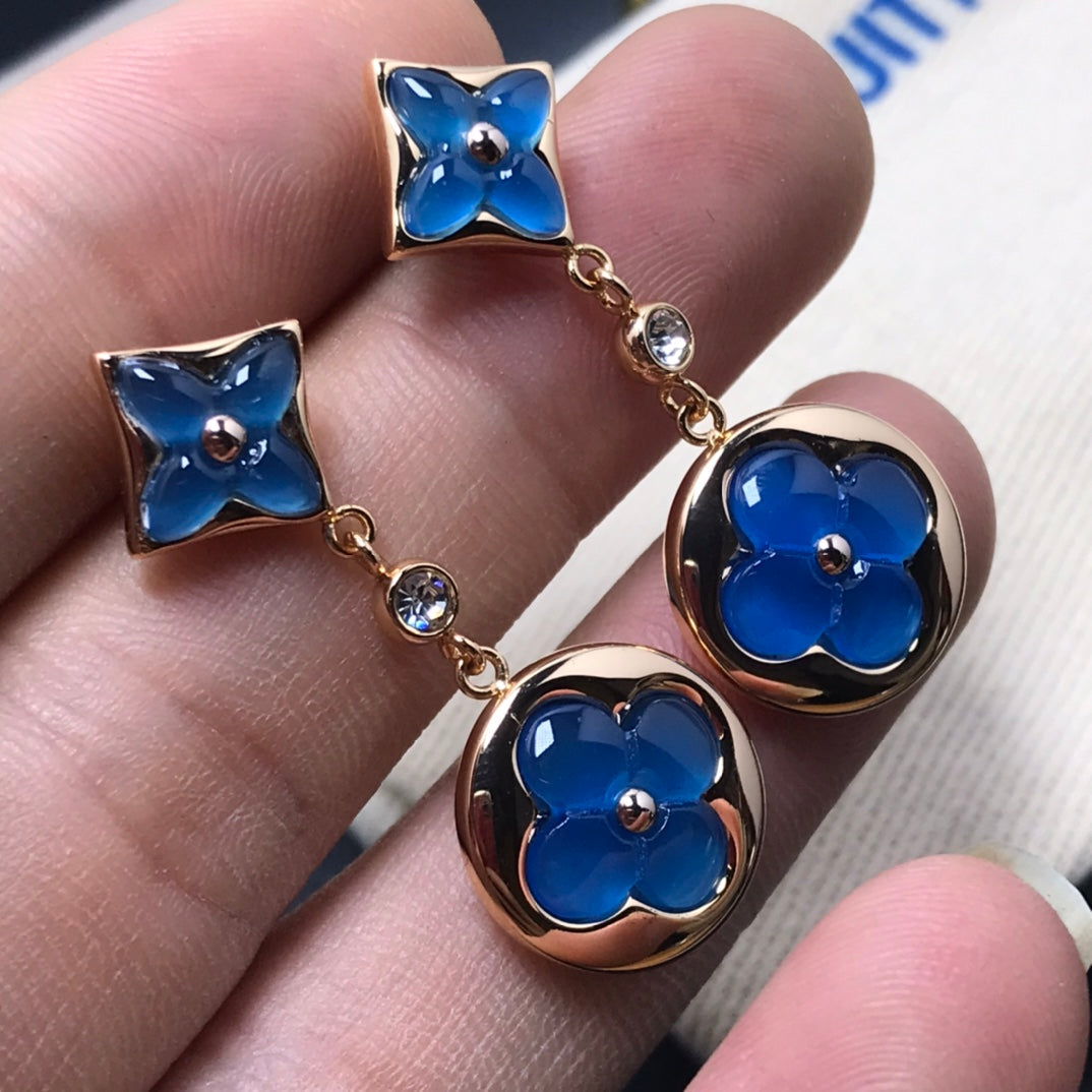 [Noble Jewelry]STAR AND SUN AGATE DIAMOND EARRINGS