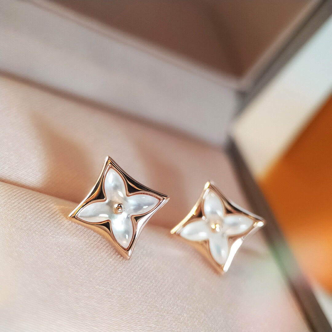 [Noble Jewelry]STAR MOP PINK GOLD EARRINGS