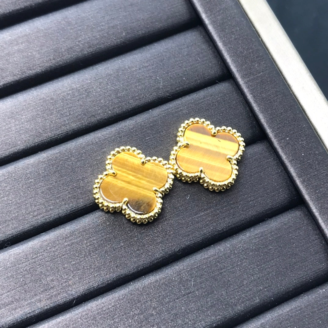 [Noble Jewelry]CLOVER MEDIUM 1 MOTIFS TIGER EYE EARRINGS