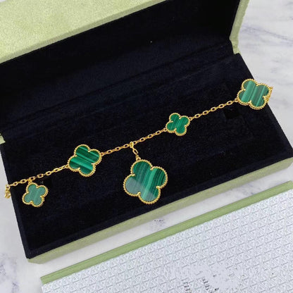 [Noble Jewelry]MAGIC CLOVER MALACHITE GOLD BRACELET 5 MOTIFS