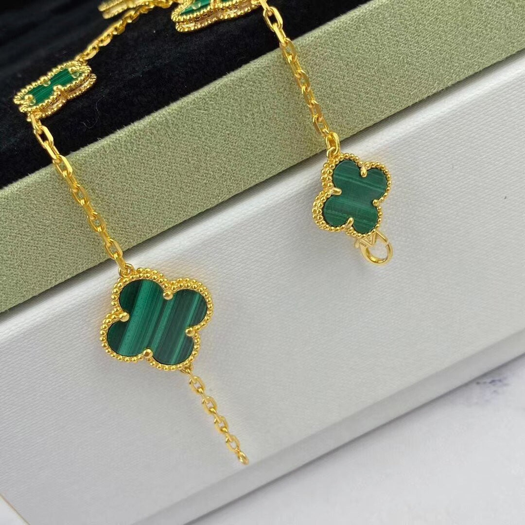 [Noble Jewelry]MAGIC CLOVER MALACHITE GOLD BRACELET 5 MOTIFS