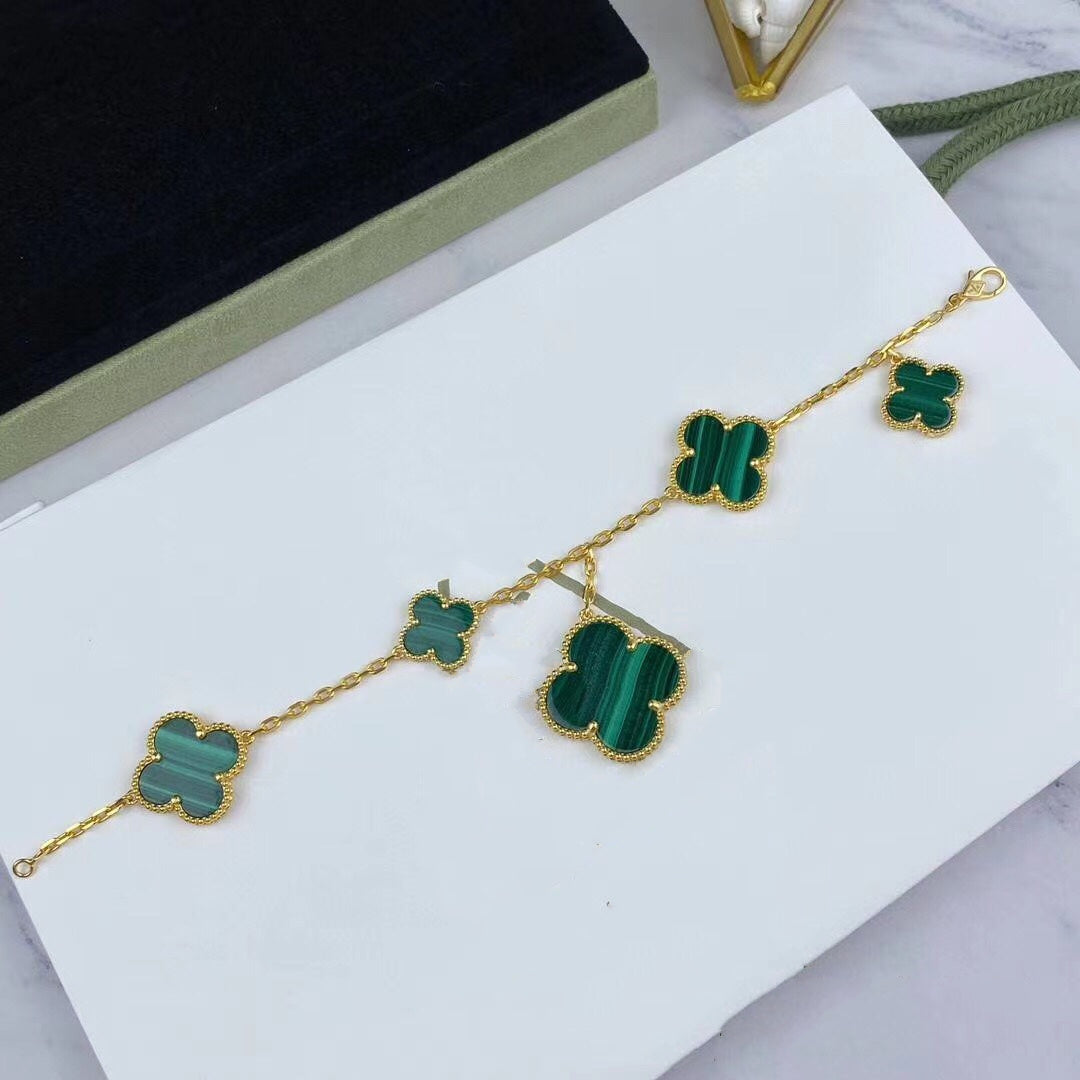 [Noble Jewelry]MAGIC CLOVER MALACHITE GOLD BRACELET 5 MOTIFS