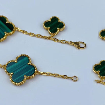 [Noble Jewelry]MAGIC CLOVER MALACHITE GOLD BRACELET 5 MOTIFS