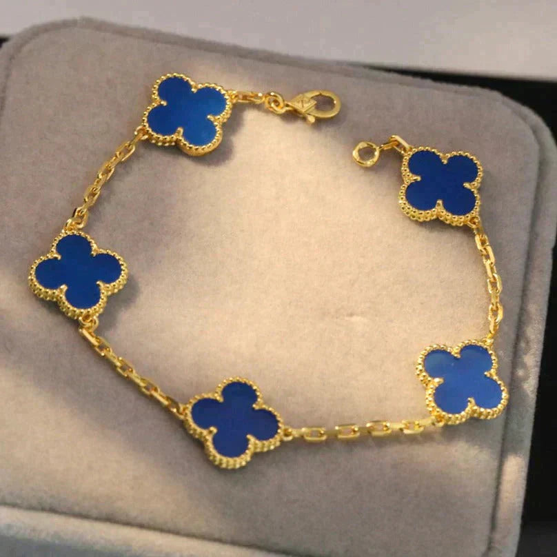 [Noble Jewelry]CLOVER 5 MOTIFS BLUE AGATE BRACELET