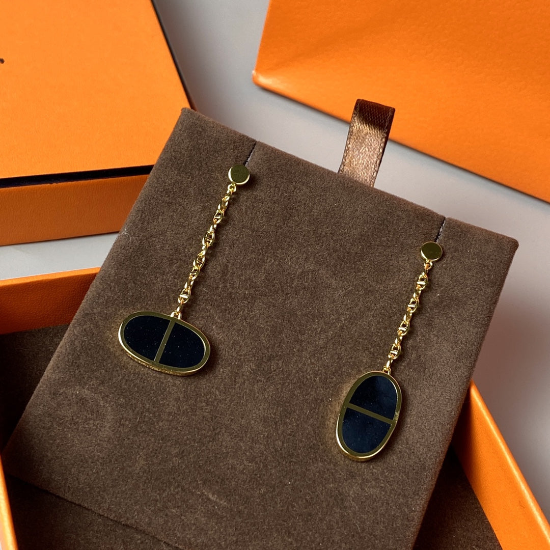 [Noble Jewelry]CHAINE VERSO BLACK CERAMIC EARRINGS