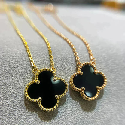 [Edler Schmuck] CLOVER 15MM SCHWARZER ONYX EINZELNE BLUMENHALSKETTE