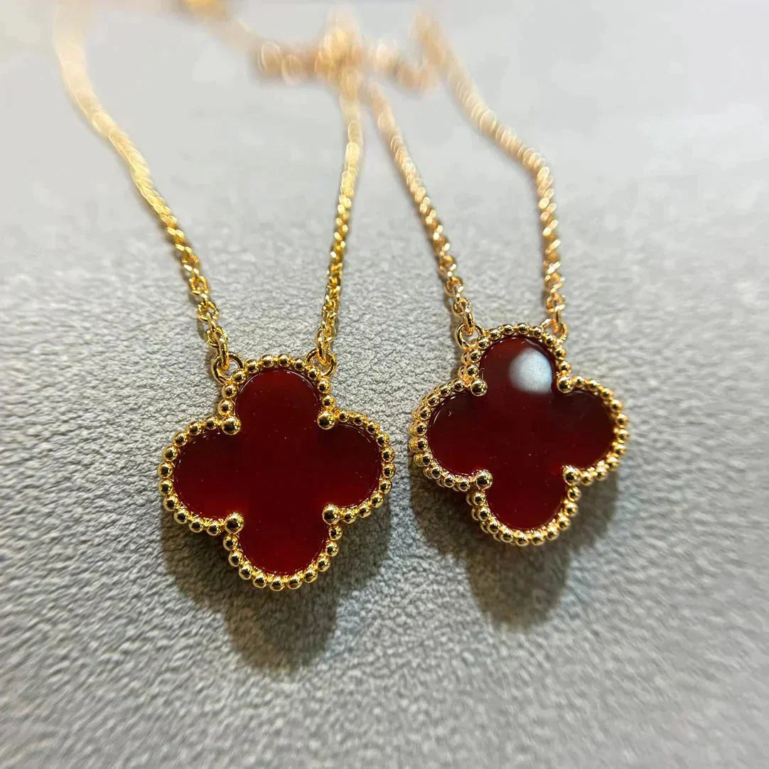 [Noble Jewelry]CLOVER 15MM CARNELIAN SINGLE FLOWER NECKLACE