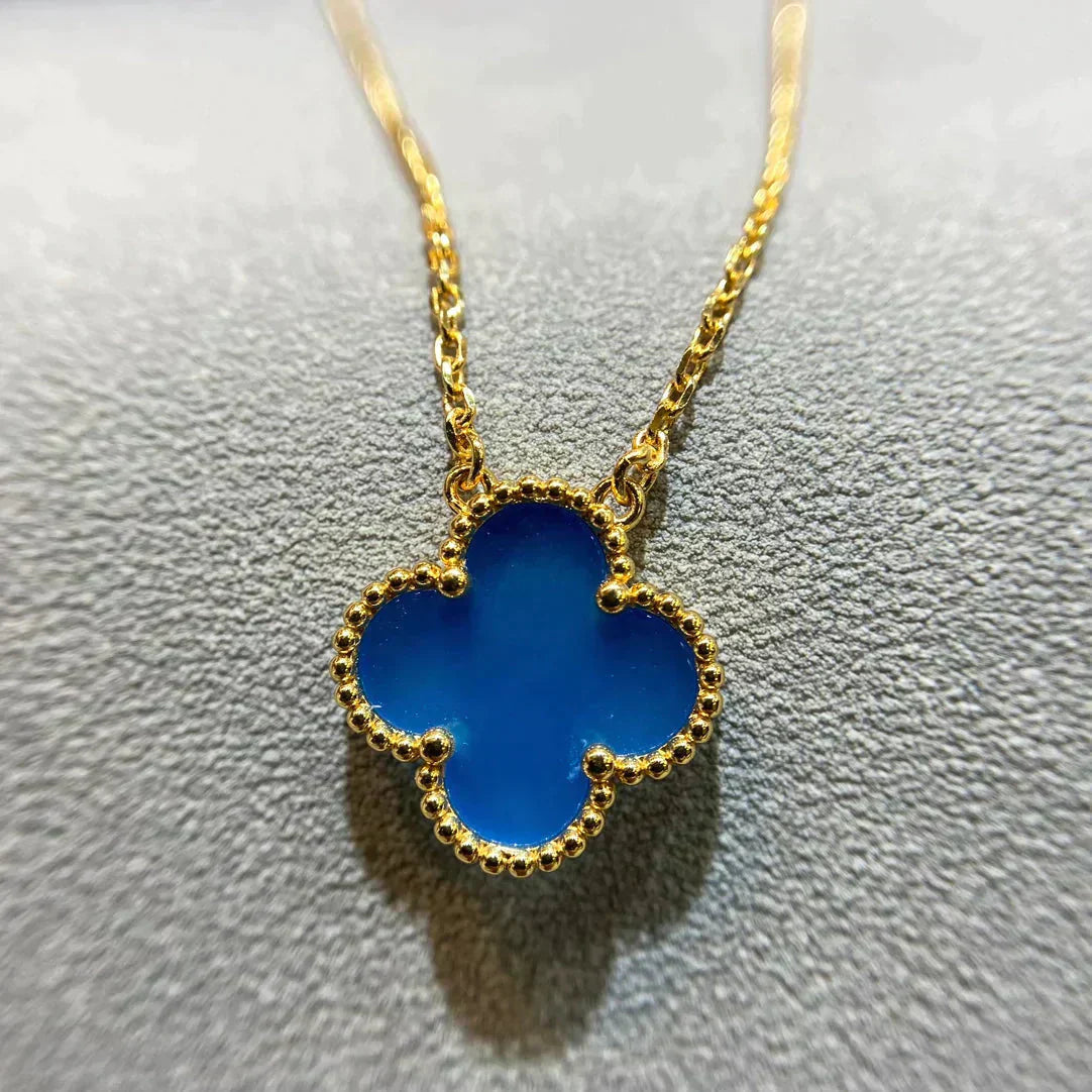 [Noble Jewelry]CLOVER 15MM BLUE AGATE NECKLACE