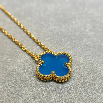 [Noble Jewelry]CLOVER 15MM BLUE AGATE NECKLACE