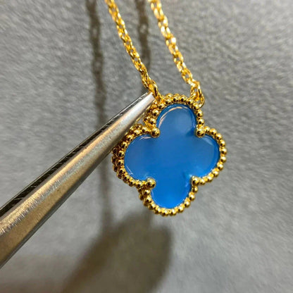 [Noble Jewelry]CLOVER 15MM BLUE AGATE NECKLACE