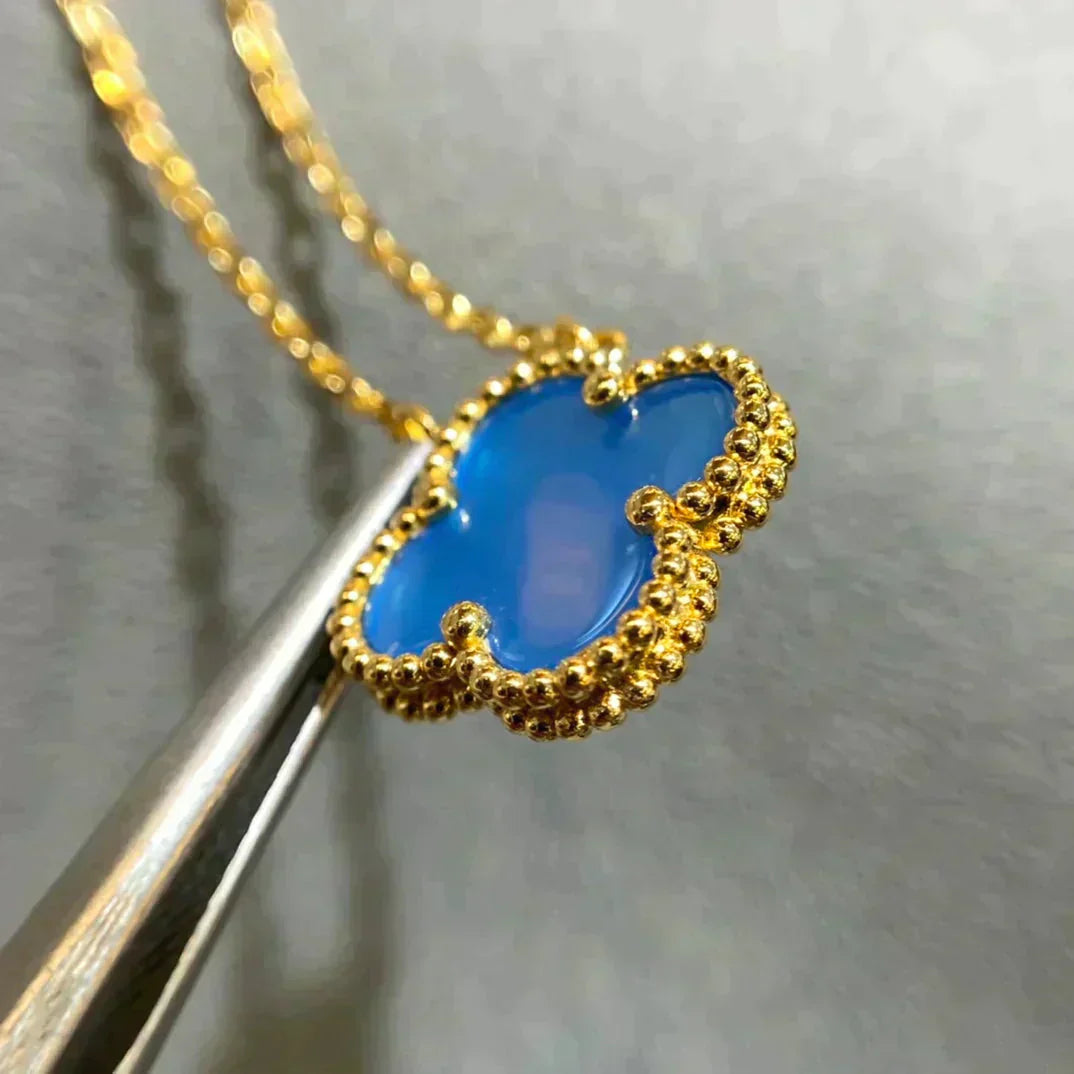 [Noble Jewelry]CLOVER 15MM BLUE AGATE NECKLACE