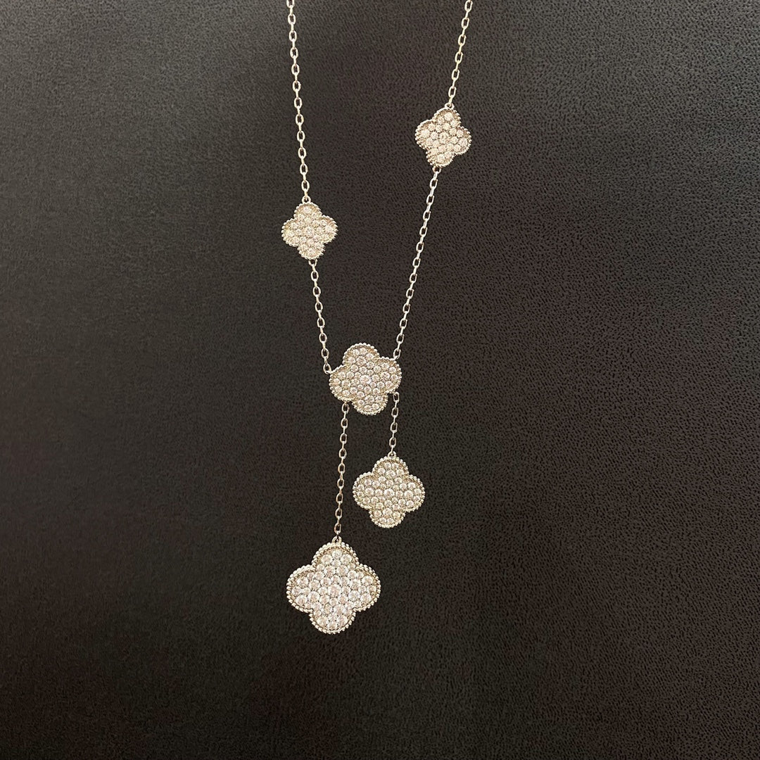 [Noble Jewelry]CLOVER 5 MOTIFS SILVER DIAMONDS NECKLACE