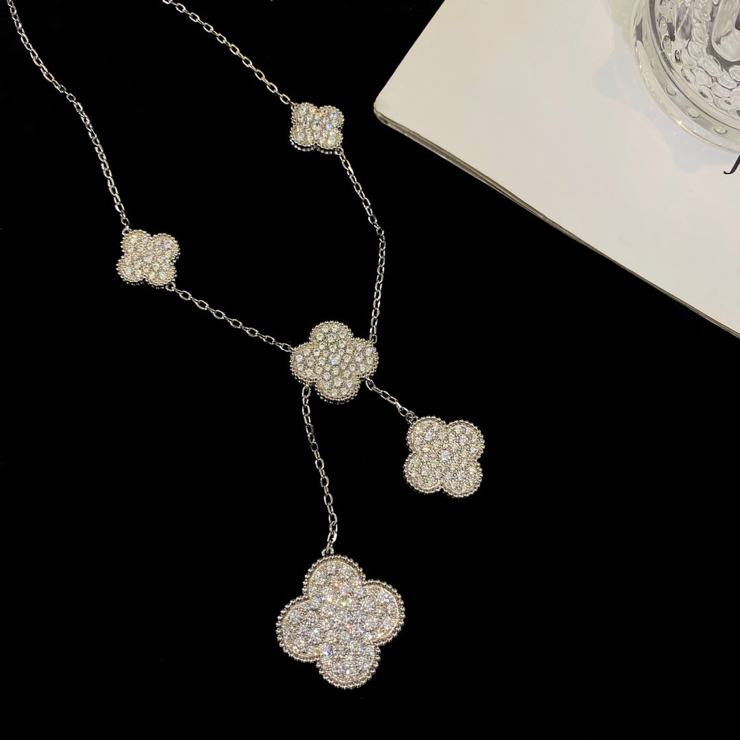 [Noble Jewelry]CLOVER 5 MOTIFS SILVER DIAMONDS NECKLACE