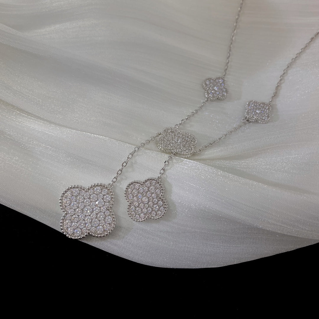 [Noble Jewelry]CLOVER 5 MOTIFS SILVER DIAMONDS NECKLACE