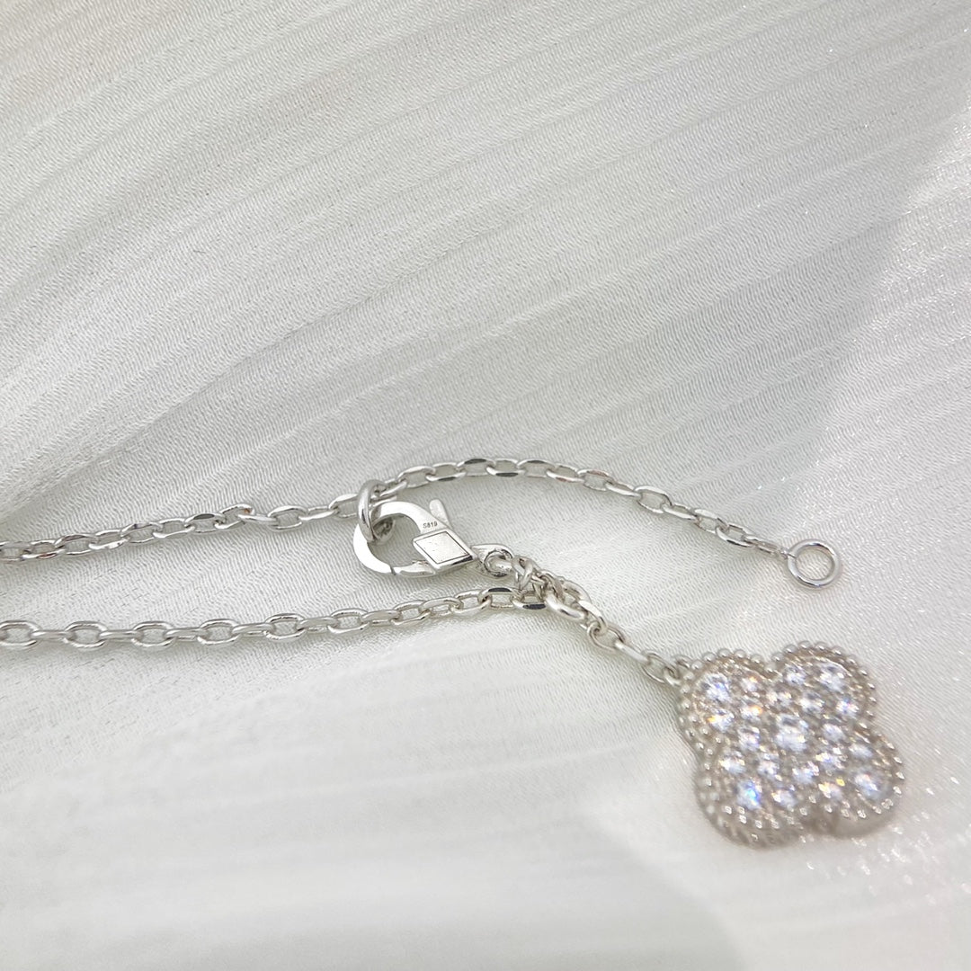 [Noble Jewelry]CLOVER 5 MOTIFS SILVER DIAMONDS NECKLACE