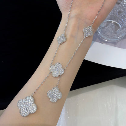 [Noble Jewelry]CLOVER 5 MOTIFS SILVER DIAMONDS NECKLACE