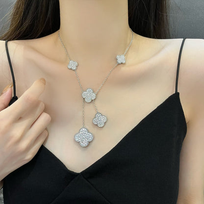 [Noble Jewelry]CLOVER 5 MOTIFS SILVER DIAMONDS NECKLACE