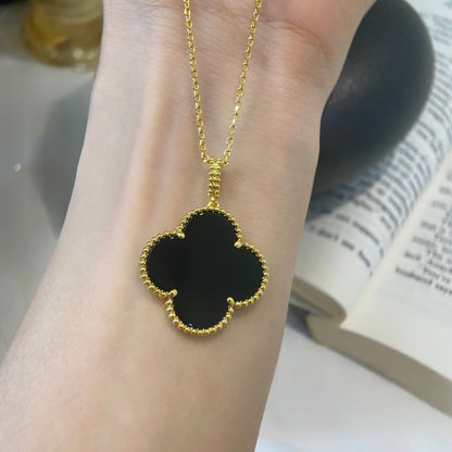 [Noble Jewelry]CLOVER 25MM NECKLACE GOLD ONYX