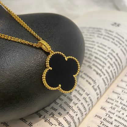 [Noble Jewelry]CLOVER 25MM NECKLACE GOLD ONYX