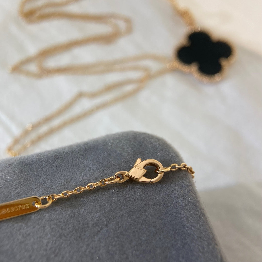 [Noble Jewelry]CLOVER 25MM NECKLACE GOLD ONYX